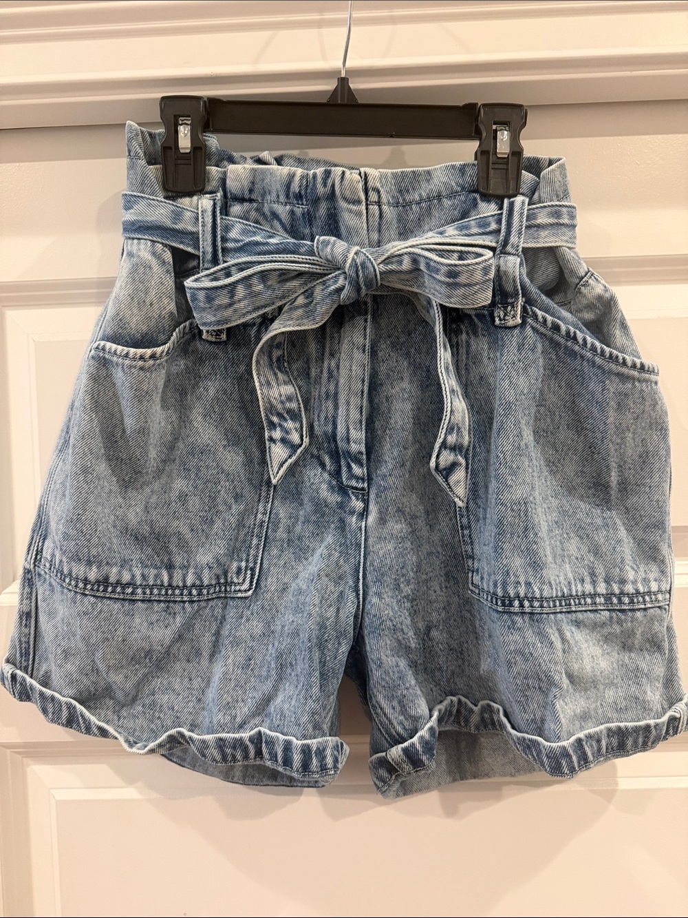 KanCan Light Blue Paperbag Denim Shorts with Tie